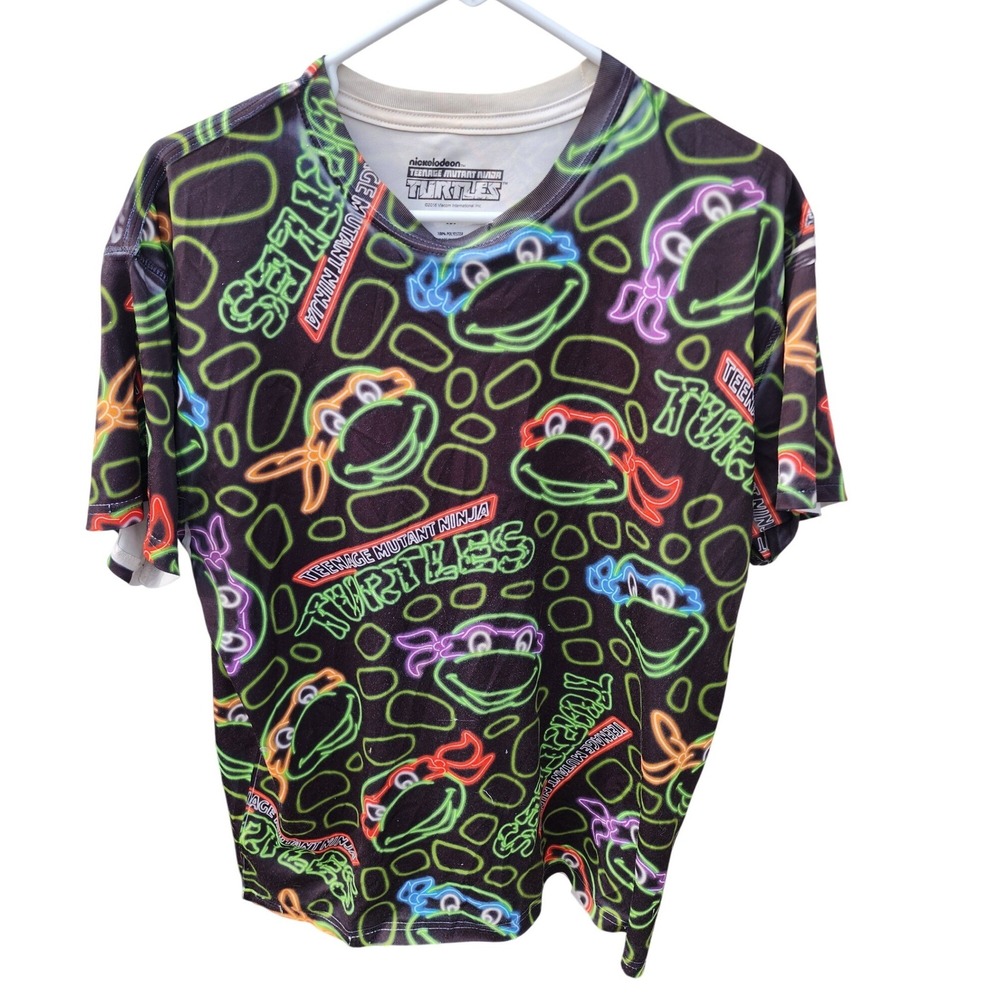 Nickelodeon Teenage Mutant Ninja Turtles TMNT Neon All Over Print Shirt Mens Med